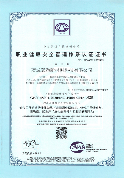 蒲城馭騰新材料科技有限公司獲三體系認(rèn)證。
